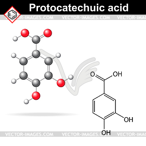 Protocatechuic acid model and chemical formula - color vector clipart