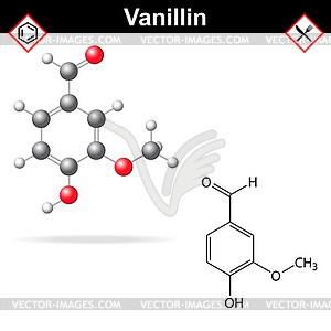 Vanillin - chemical formula and molecular structure - vector clip art