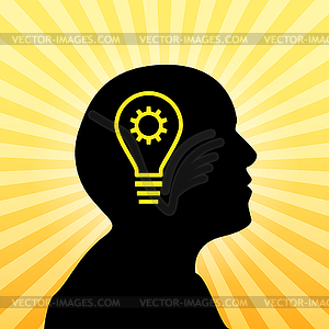 Human silhouette with idea icon - vector clipart