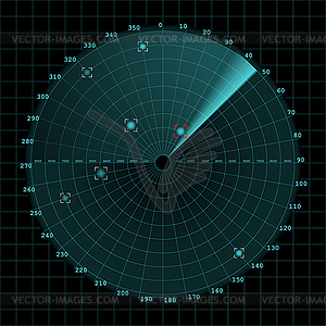 Sonar and radar screen on grid - vector clip art