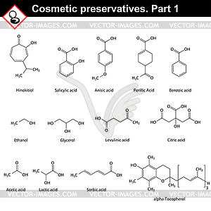 Molecular structures of main cosmetic preservatives - vector clipart