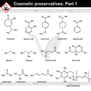 Молекулярные структуры основных косметических консервантов - векторное изображение EPS