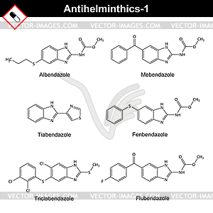 Формулы антигельминтных препаратов с действием bendazole - рисунок в векторе