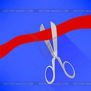 Scissors Cutting Red Ribbon - vector image
