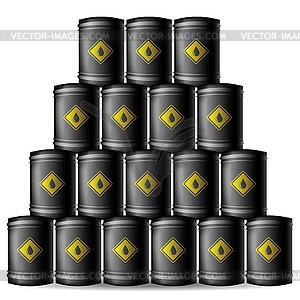 Set of Black Metal Oil Barrels - vector clipart