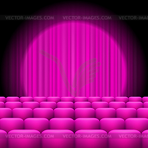 Pink Curtains with Spotlight and Seats - vector clip art