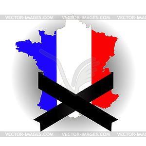 Map of France and Black Ribbon - vector image