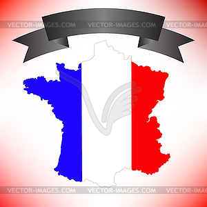 Map of France and Black Ribbon - vector clip art