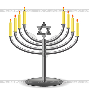 Menorah with Burninng Candles - vector image