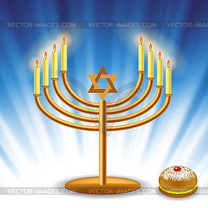 Menorah and Red Jelly Donat - vector image