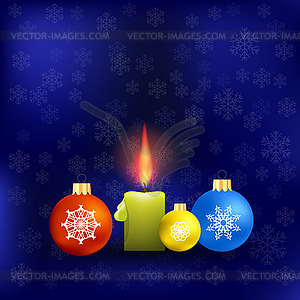 Candle and Colorful Glass Balls - vector clip art