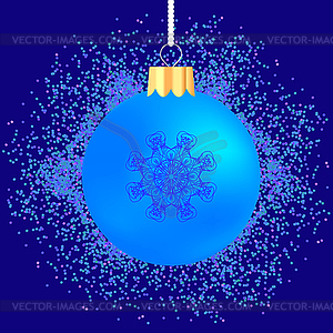 Glass Ball on Blue Confetti Background - vector image