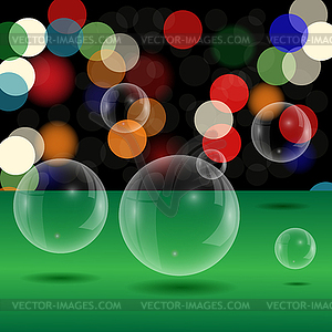 Soap Bubbles on Blurred Lights Background - vector clip art