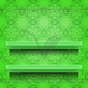 Green Shelves on Ornamental Background - vector image