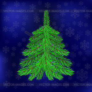 Green Fir on Blue Snowflakes Background - vector EPS clipart