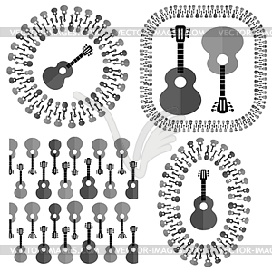 Set of Different Acoustic Guitars Silhouettes - white & black vector clipart