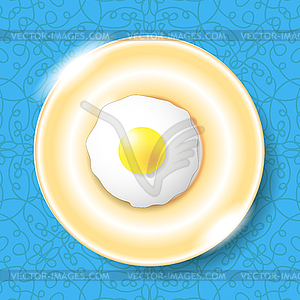 Fried Egg Icon on Blue - vector clip art