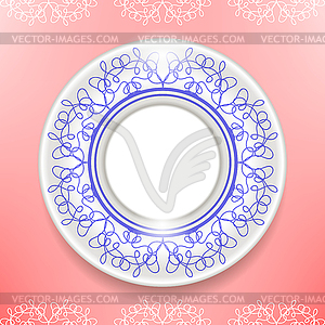 Ceramic Ornamental Plate on Pink - vector image