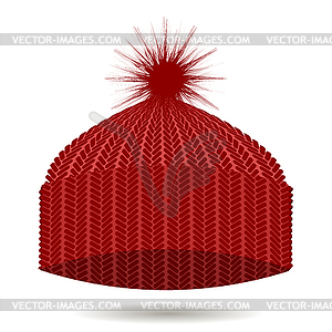 Red Knitted Cap. Winter Hat - vector image