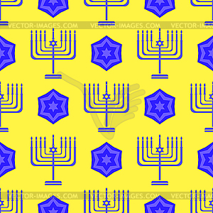 Blue David Star Menorah Seamless Background - vector clipart