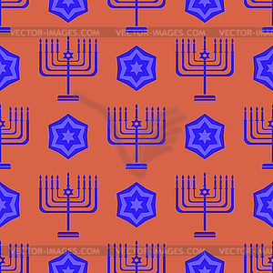 Blue David Star Menorah Seamless Background - vector image