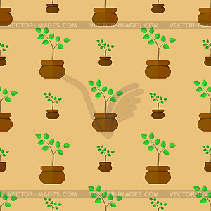 Flower Pot Seamless Pattern - vector image