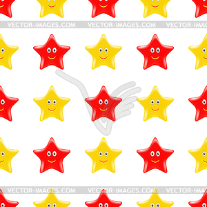 Yellow Red Smiling Star Seamless Pattern - color vector clipart