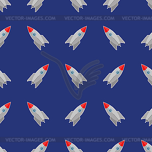 Space Rocket Flying on Blue Sky Seamless Pattern - vector clipart / vector image