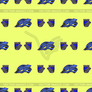Blue Helmet and Gloves Seamless Pattern - vector image