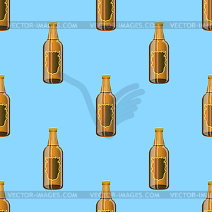 Brown Glass Beer Bottles Seamless Pattern - vector clipart