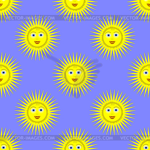 Smiling Yellow Sun Seamless Pattern - royalty-free vector clipart