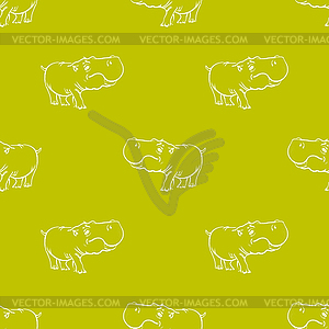 Hippopotamus Seamless Drawing Pattern - vector clipart