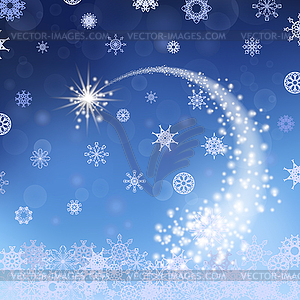 Blue Winter Background. Falling Star - vector clip art