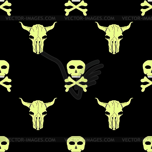 Bull and Man Skull Silhouette Seamless Pattern - vector clipart / vector image