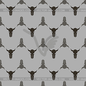 Bull Skull Silhouette Seamless Pattern - vector image