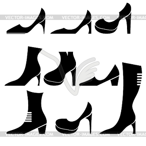 Different Womens Shoes Silhouettes - vector image