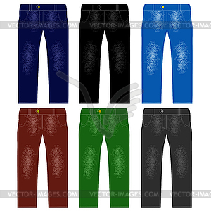 Set of Colored Jeans. Fashionable Modern Denim - vector clipart