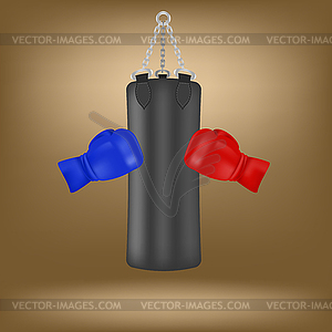 Boxing Gloves and Black Sport Bag - vector clip art