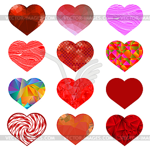 Набор различных красных сердец - стоковое векторное изображение