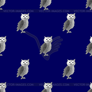 Dark Polygonal Owl Seamless Pattern - color vector clipart