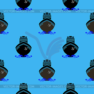 Sea Ships Silhouettes Seamless Pattern - vector image