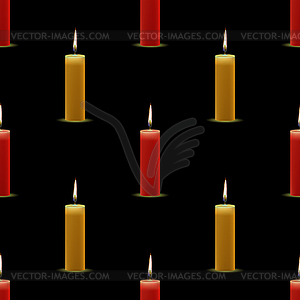 Yellow Red Wax Burning Candles Seamless Pattern - vector image