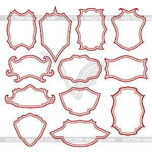 Набор различных красных старинных рамок - рисунок в векторе