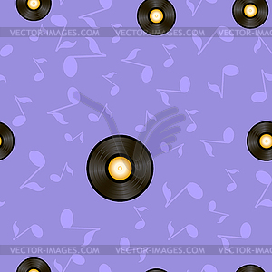 Vynil Records and Musical Notes Seamless Pattern - vector clipart