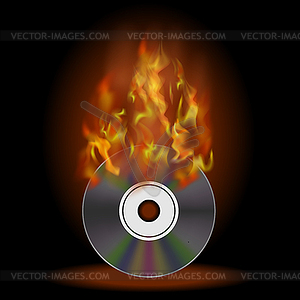 Burning Compact Disc with Fire and Flame - vector EPS clipart