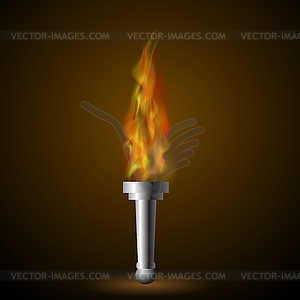 Пылающий факел с огненным пламенем - стоковый векторный клипарт