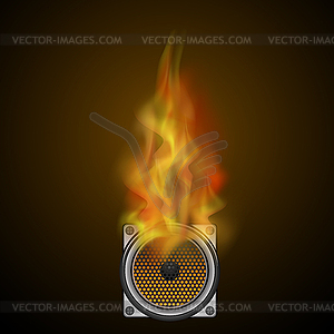 Musical Black Speaker and Fire Flame - vector image