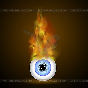 Burning Blue Eye with Fire Flame - vector clipart