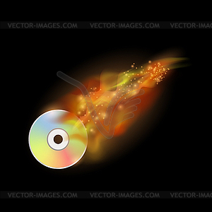 Цифровой записывающий компакт-диск с огнем и пламенем - изображение в векторном виде