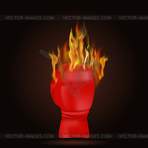 Burning Red Glove with Fire Flame - vector clip art